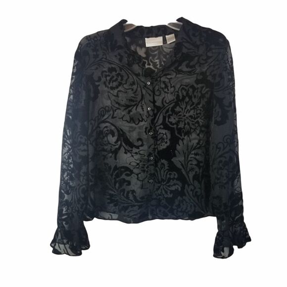 Worthington Semi Sheer Velvety Black Blouse. Sz 12 - Picture 1 of 13